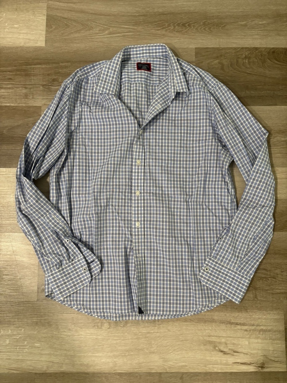 UNTUCKit Light Blue and White Check Spread-Collar Dress Shirt